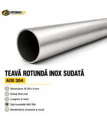 Teava rotunda inox sudata AISI 304, 133 x 3 mm, 6 metri Teava rotunda inox sudata AISI 304, 133 x 3 mm, 6 metri